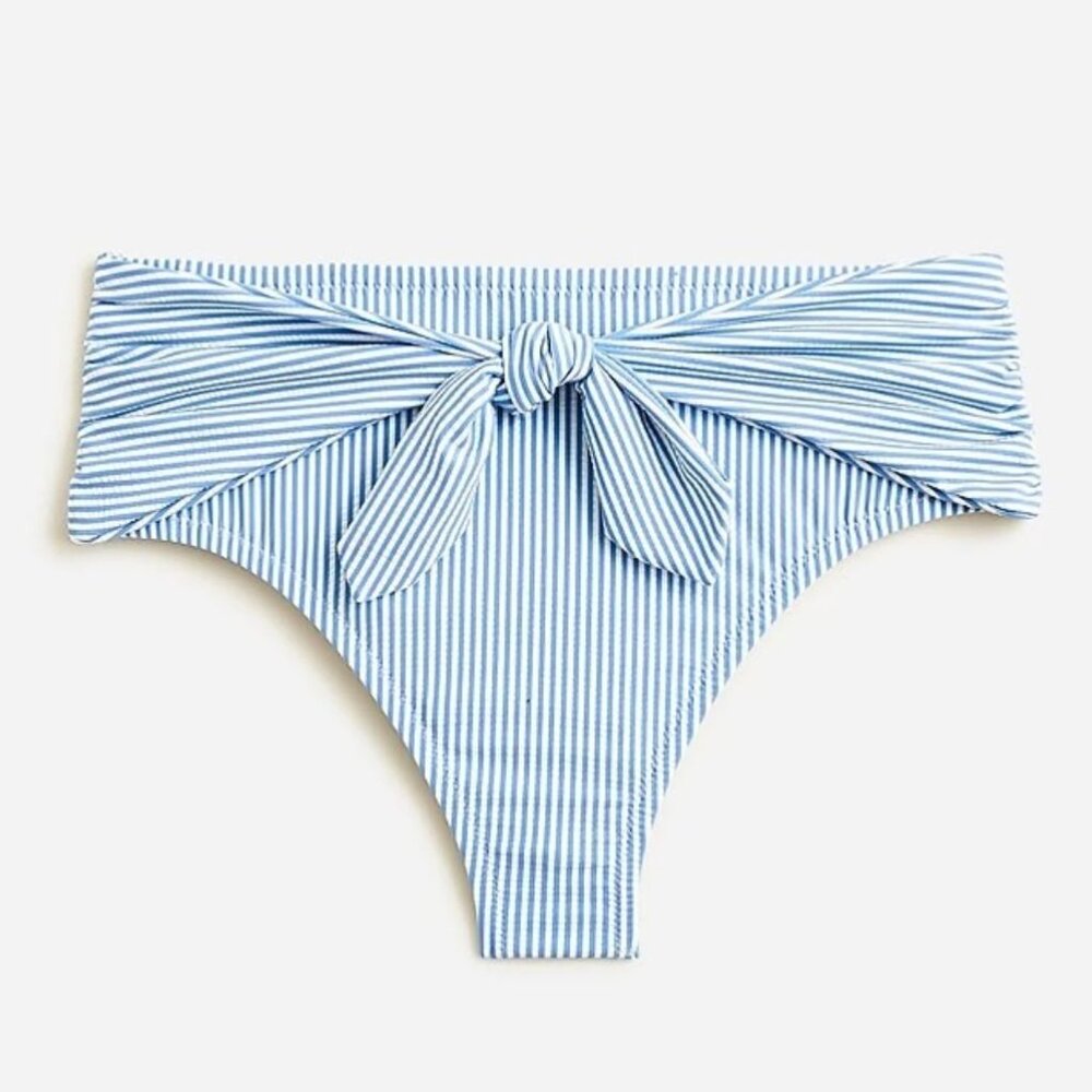 2X J Crew Tie high-rise bikini bottom in seersucker
